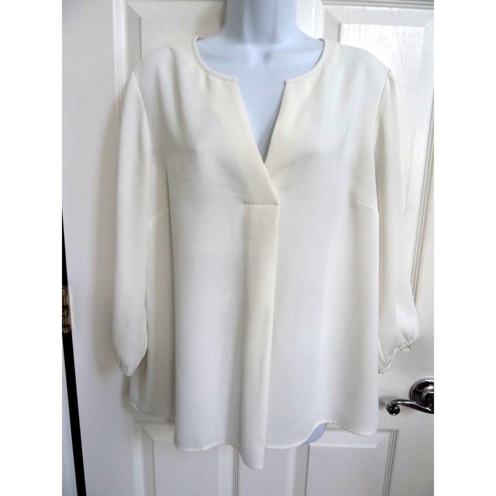 J. Jill Wearever Collection Blouse White V-Neck Career Top Sz Medium 10/12
